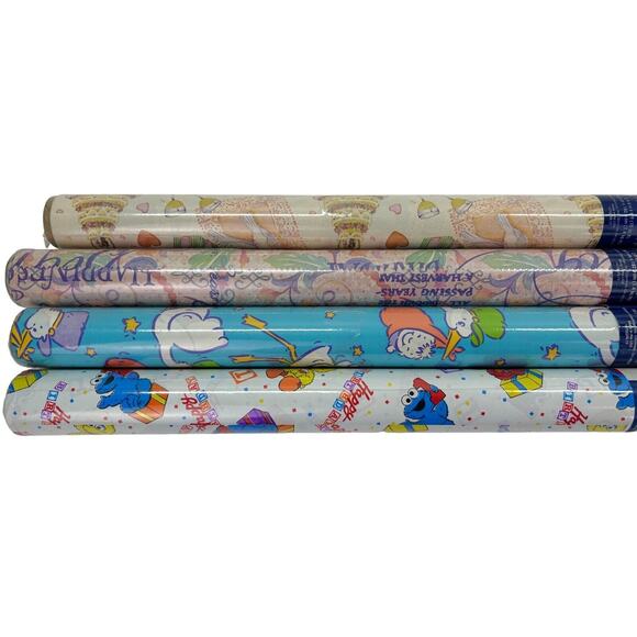 4 Vintage Gibson Wrapping Paper Gift Wrap Rolls 12.5 Sq Feet New Big Bird, Girls - Picture 3 of 5